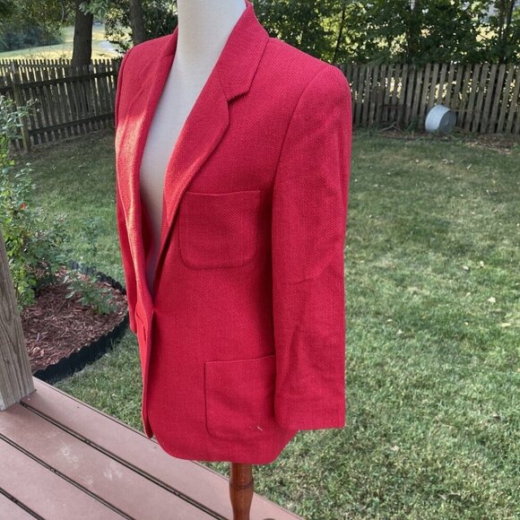 Vintage Ellen Tracy Red Silk Blazer Size 10 With Pockets & Button Details - Picture 4 of 13